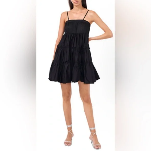 CeCe Black Tiered Mini Dress - Picture 1 of 8